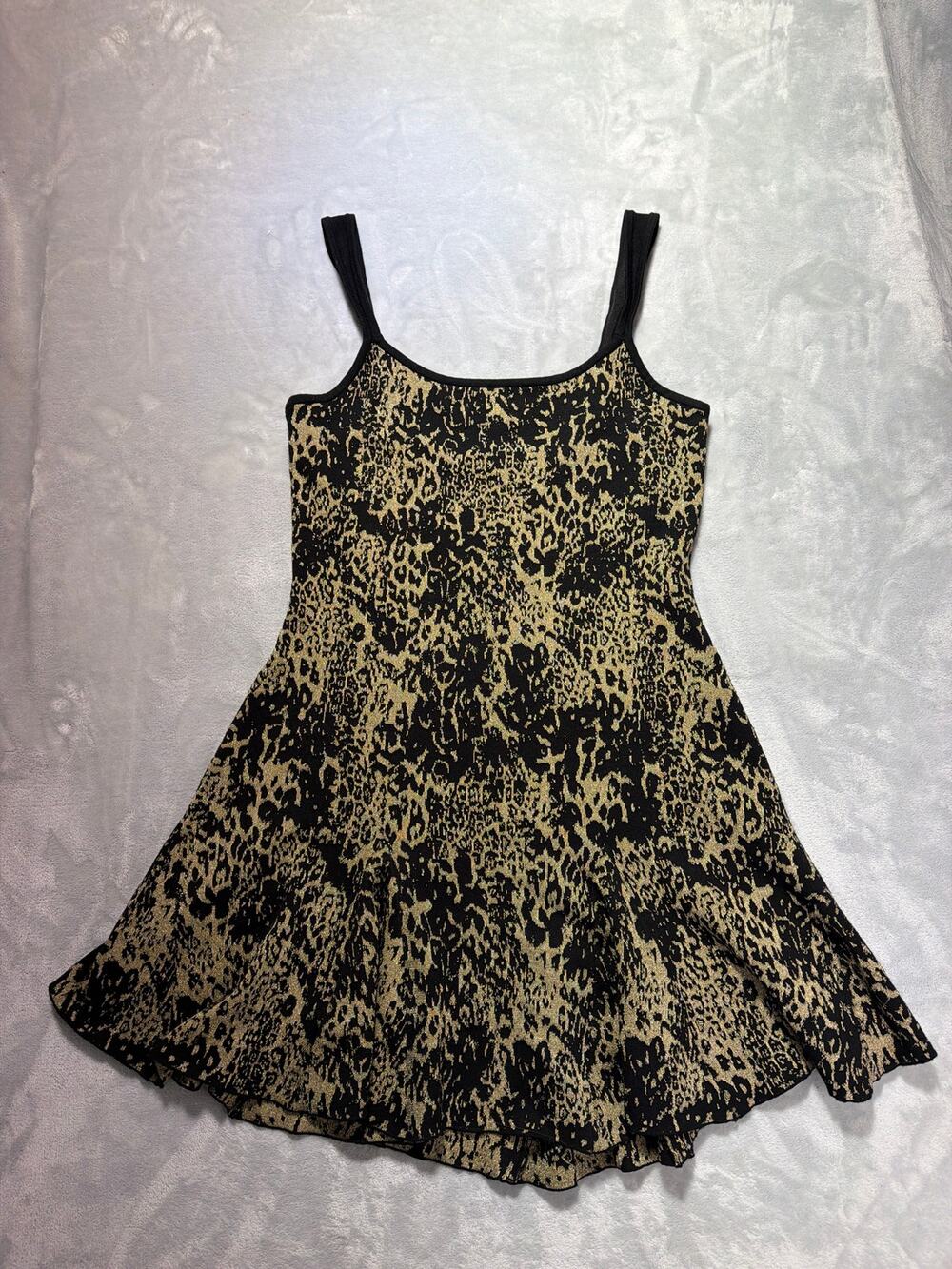Ramy Brook Gold Leopard Lidia Metallic Jacquard Sleeveless Mini Dress Large